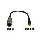 GX16-3P hím adapter 5,5 mm-es DC csatlakozó 2,5 mm-es nőivel|Wattiz